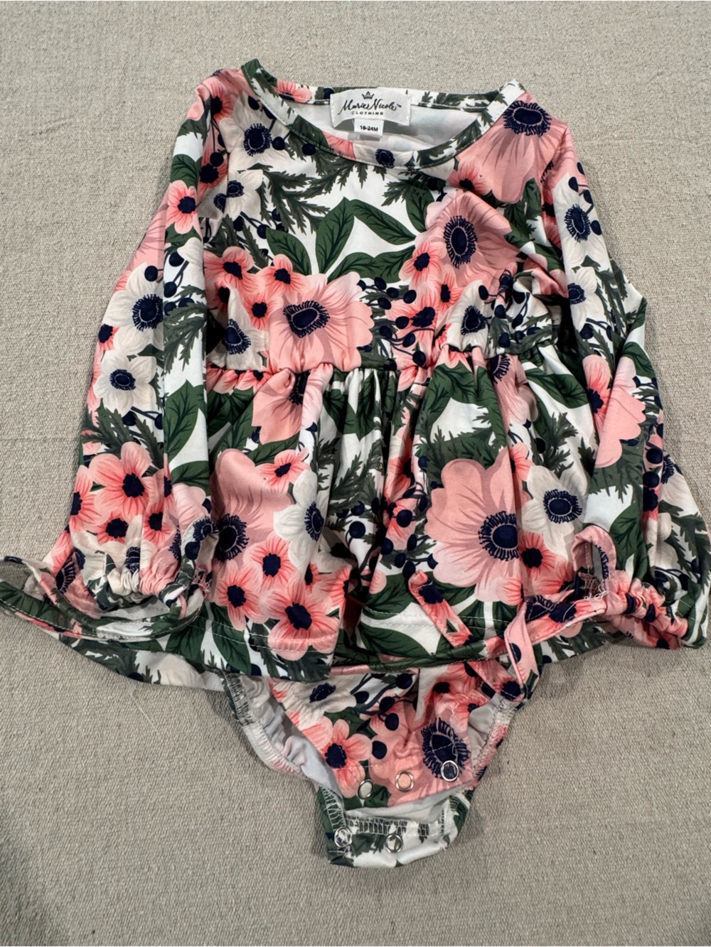 Moss & Moon Pink Floral Long-Sleeve Baby Dress Bodysuit